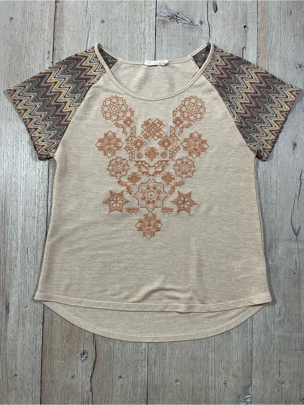 Miss Me Girls Raglan Short Sleeve Crochet Bohemian Chevron Size XL